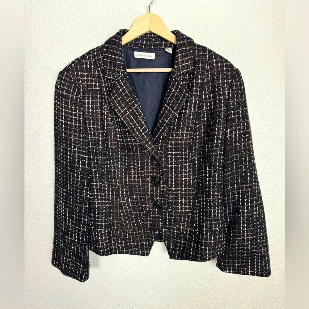 Coldwater Creek Tweed Blazer Size 14 Black White Shimmer Career